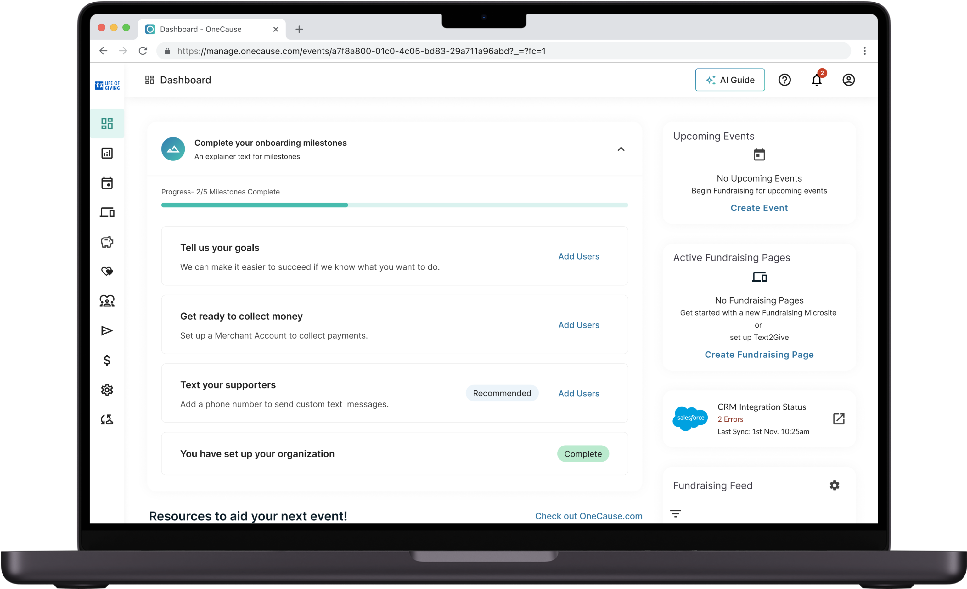 OneCause Milestone Dashboard